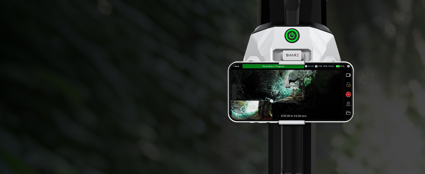 SHARE Capture mobile app with real-time point cloud preview for SHARE SLAM S100